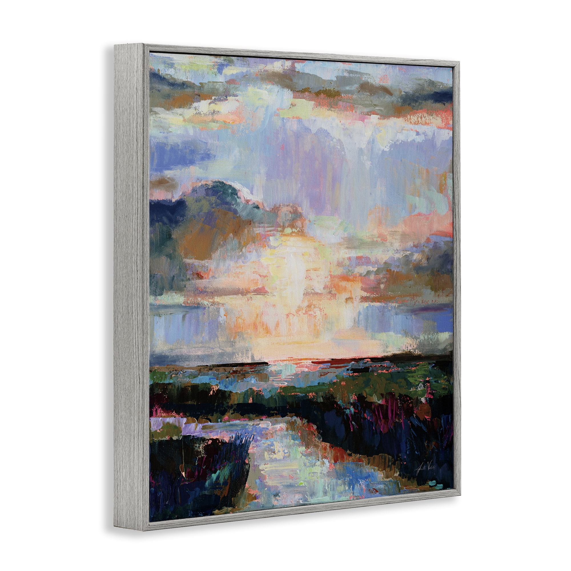Stupell Industries Sunlit Tide Abstract Abstract Painting Gray Framed Art Print Wall Art, 16 x 20