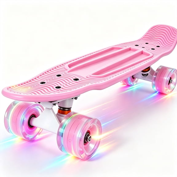 Vornel Pink Complete Skateboard with Light-Up Wheels, ABEC-9 Bearings for Kids Beginners