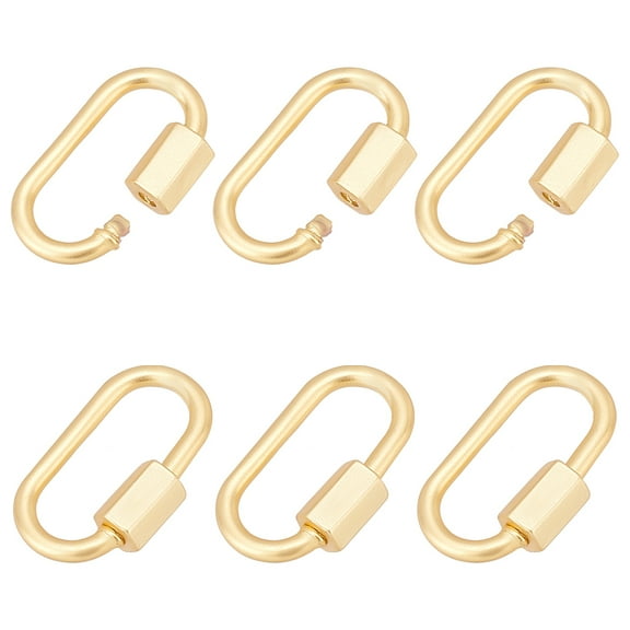 1Box 6Pcs Brass Screw Carabiner Lock Charms Oval Keychain Clip Hook 10x20mm Real 18K Gold Plated Jewelry Carabiner Clasp for Necklaces Jewelry Making