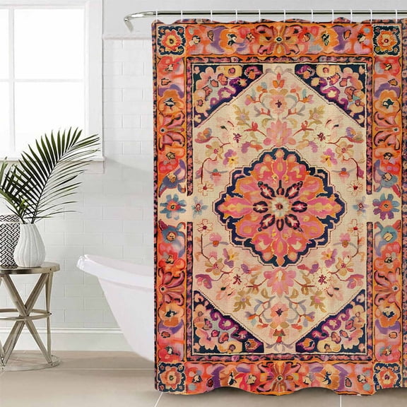 Boho Aztec Small Stall Shower Curtain, Waterproof Shower Curtains for Bathroom, Retro Southwest Farmhouse Ethnic Floral Washable Fabric Cloth Bath Curtain for Bathtub with Hooks 36x72 Inches