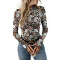 thumbnail image 6 of Craaazy Shirts for Women Lace Long Sleeve Floral Printed Tops Mesh Semi High Neck Blouses with Thumb Gifts for Women, 6 of 7