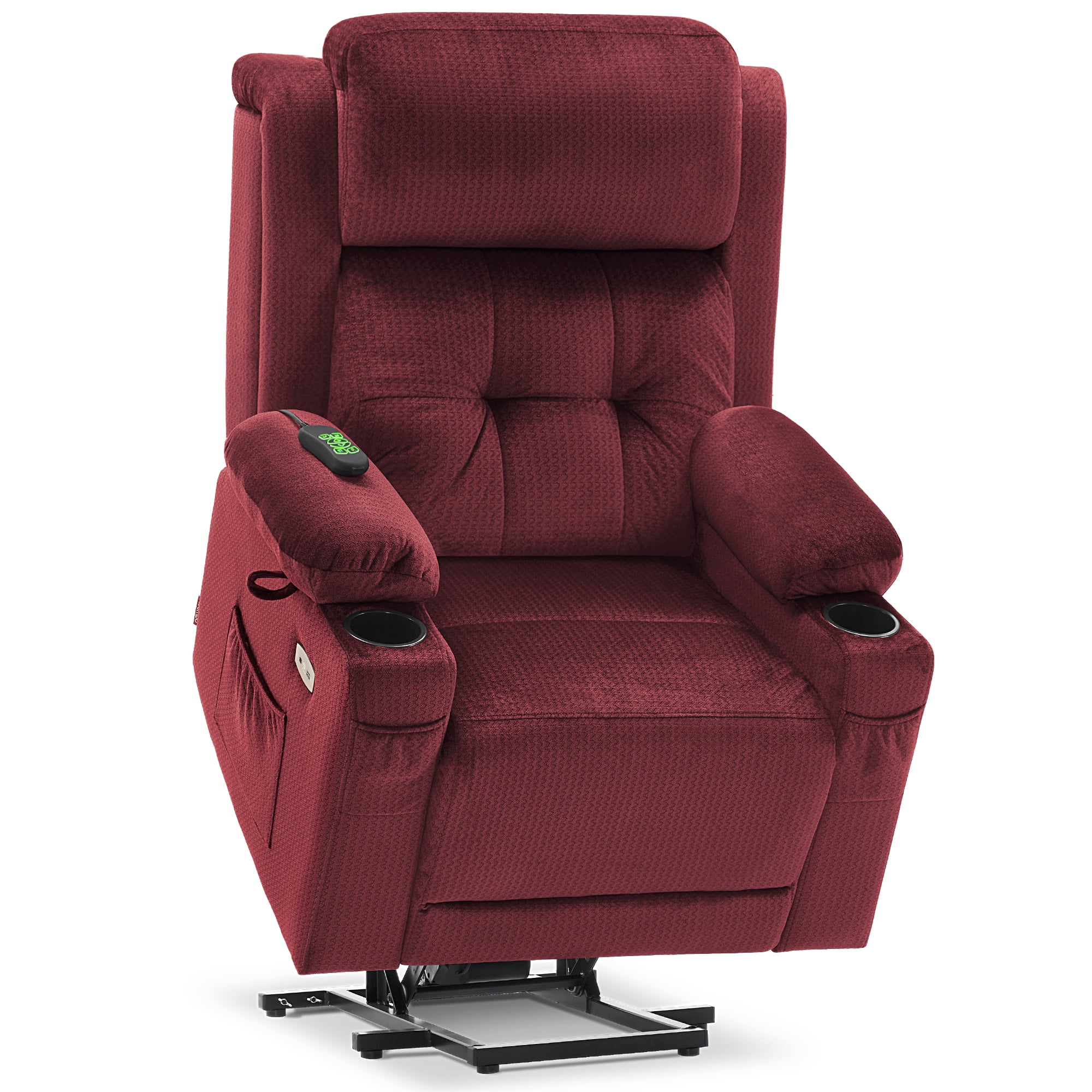 MCombo Lay Flat Triple Motor Power Lift Recliner for Elderly, Adjustable Headrest, Fabric(Burgundy)