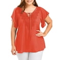 thumbnail image 2 of Innerwin T Shirt Solid Color Ladies Chiffon Tops Holiday V Neck Plus Size Tunic Blouse Orange XL, 2 of 6