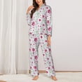 thumbnail image 2 of Yiaed Lilies Flowers Print Pajamas Women's Long Sleeve Sleepwear Soft Button Down Loungewear Pjs Lounge Set Nightwear Womens Pajama Pants-Medium, 2 of 7
