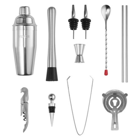 Bartender Essentials: 13-Pc Stainless Steel Cocktail Shaker & Bar Tool Set