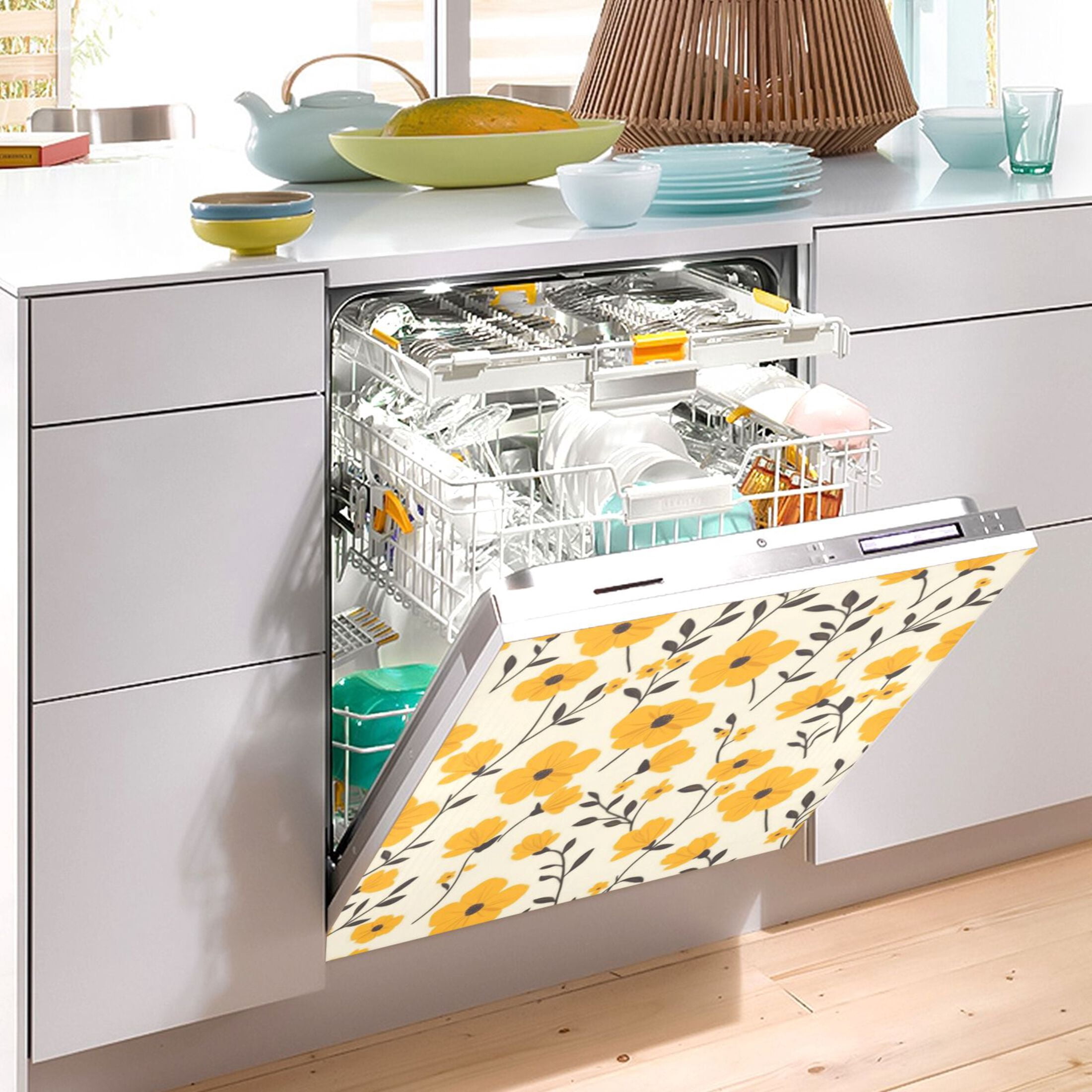 Dishwasher Magnetic Sticker 23x26 Inch Refrigerator Magnetic Sticker Washing Machine Magnetic Sticker Kitchen Panel Magnetic Sticker Home Decor Lovely Yellow Flowers