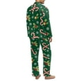 thumbnail image 2 of SCRAWLGOD Christmas Candy Cane Holly Snowflake Green 2 Pack Mens Button Down Pajamas Set with Pockets, Soft Sleepwear, Anti-Wrinkle Loungewear, Long Sleeve Notched Collar Top & Pants Set, L, 2 of 6