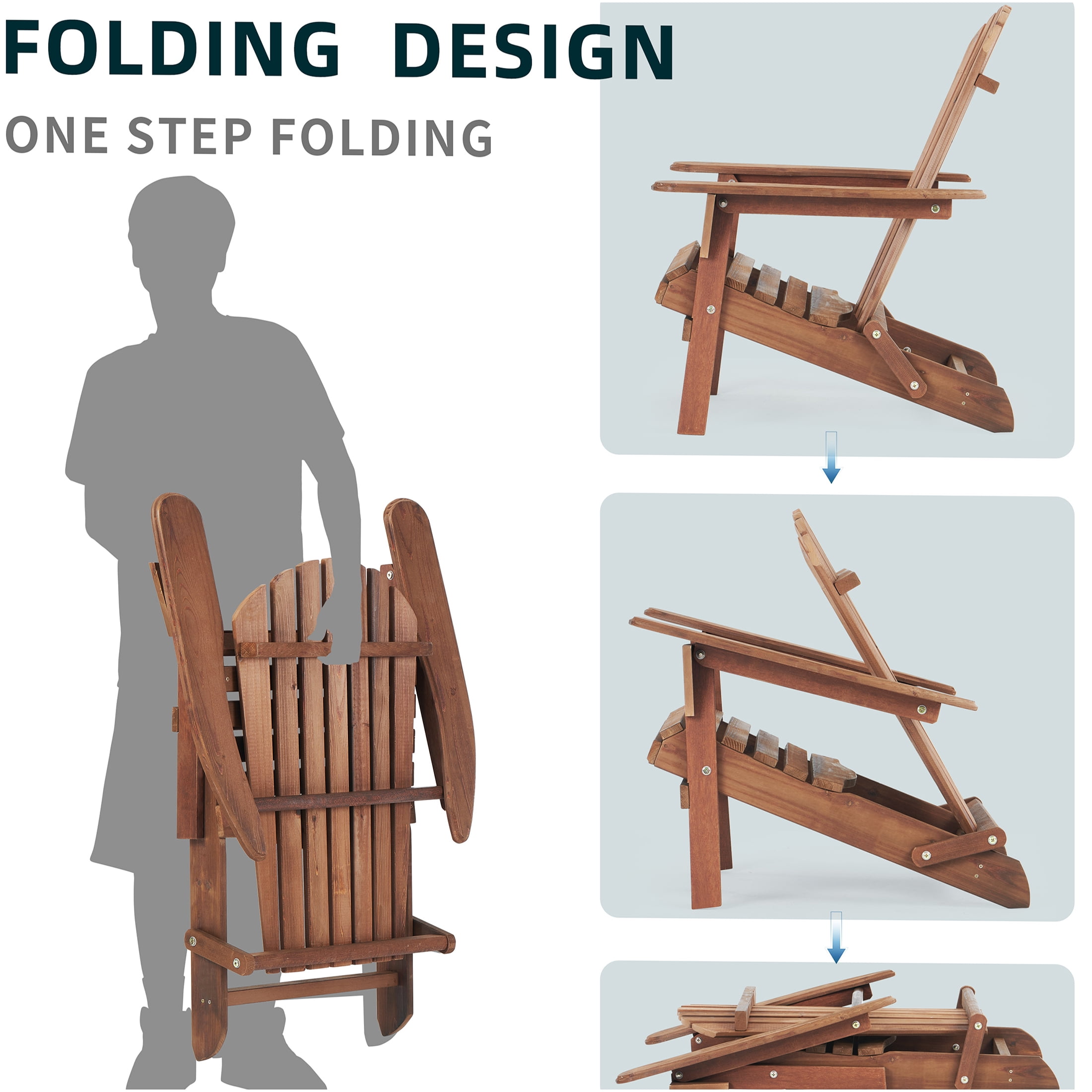JERFIT 2-Pack Solid Wood Folding Adirondack Chairs, Natural & Light Brown Patio Lounge Chairs for Garden, Deck, Poolside & Outdoor Fire Pit