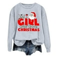 thumbnail image 1 of VBARHMQRT Chandail à Capuchon Vert Femmes Dames Noël Mode Père Noël Imprimé Lettre Manches Longues Col Rond Chandail à Capuchon, 1 of 5
