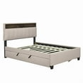 thumbnail image 6 of Full size Upholstered Platform Bed with Storage Headboard, Twin Size Trundle & 2 drawers and a set of Sockets & USB Ports, Linen Fabric, Beige, 6 of 10