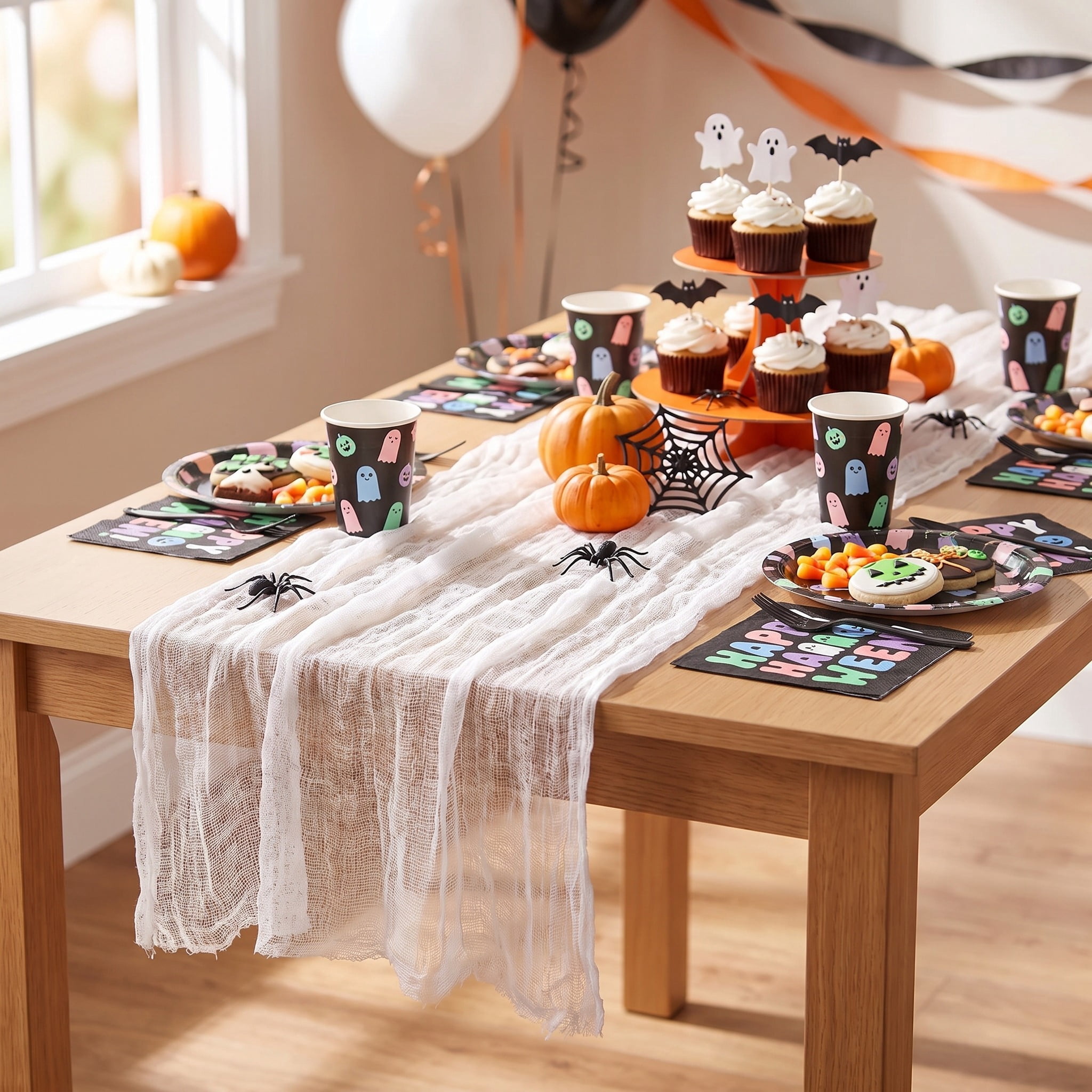 Creepy Fabric, White, 30" x 72", Halloween by Way To Celebrate