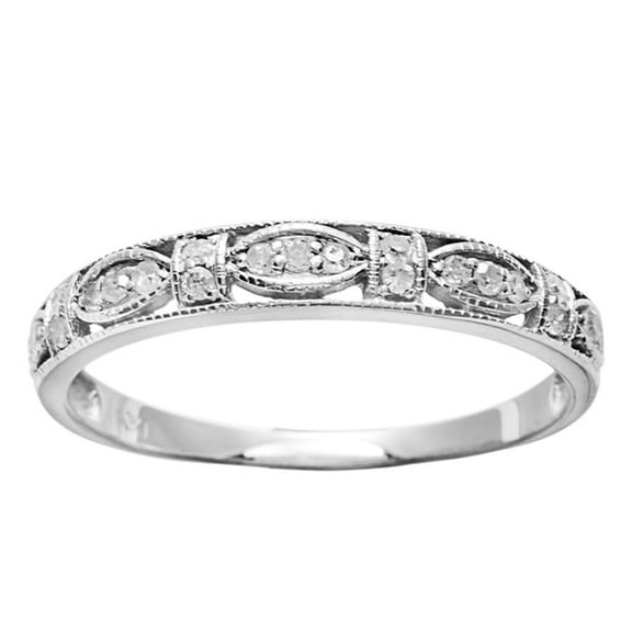 10k White Gold Vintage Style Diamond Anniversary Ring (1/6 cttw, I-J Color, I2-I3 Clarity)