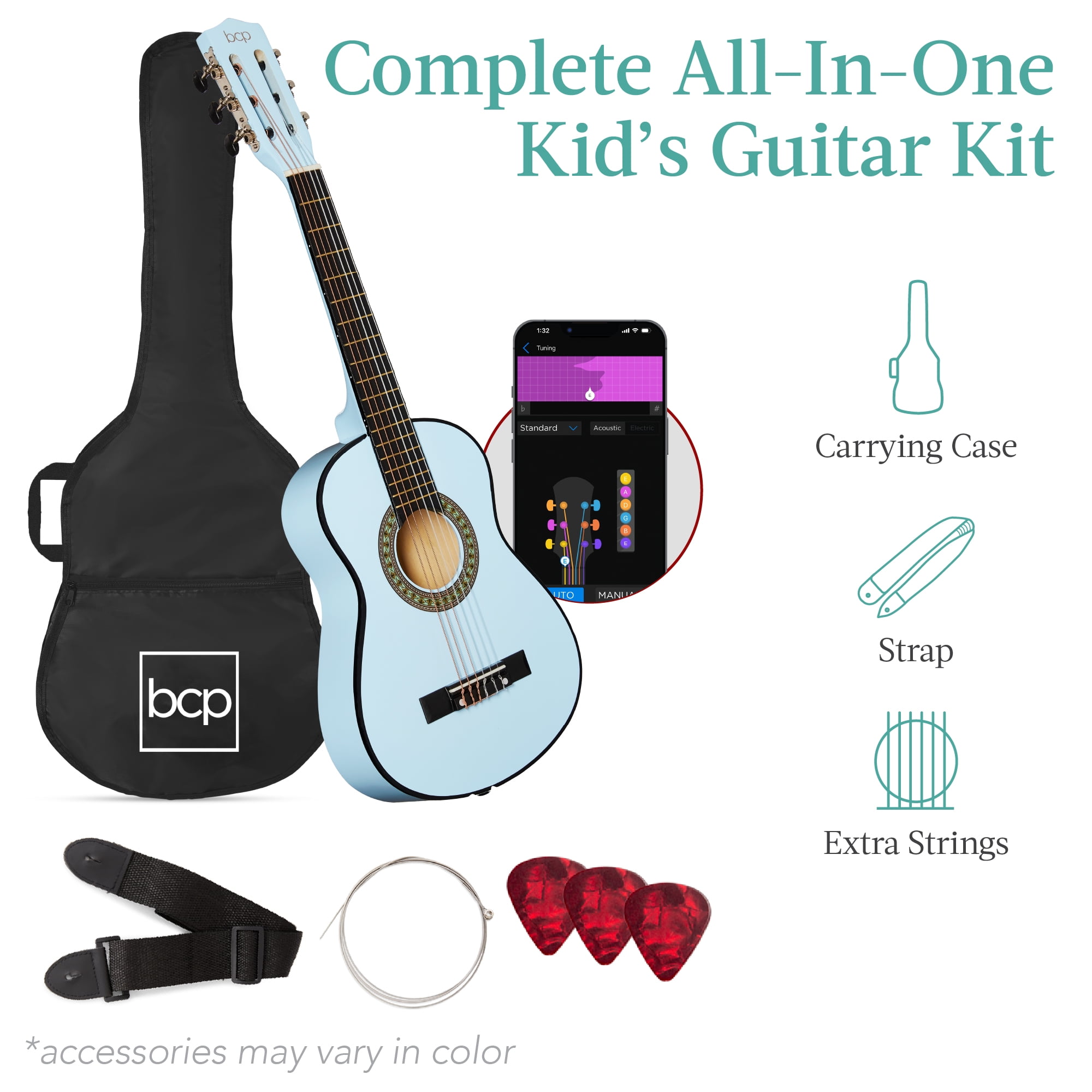 Best Choice Products 30in Kids Acoustic Guitar Beginner Starter Kit w/ Strap, Case, Strings - Light Blue