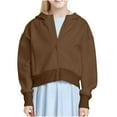 thumbnail image 2 of Y2K Oversized Zip Up Hoodie Girls 10-12 Teen Lounge Hooded Weatshirts Long Sleece Soild Color Casual Crop Jacket Kids Autumn Winter Fashion Warm Outfits Outwear with Pocket, 2 of 9