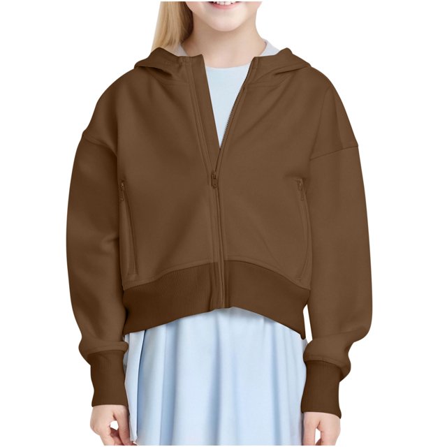Mgmyaa Girls Full Zip-Front Performance Hoodie Long Sleeve Sports Pullover Crop Sweatshirts