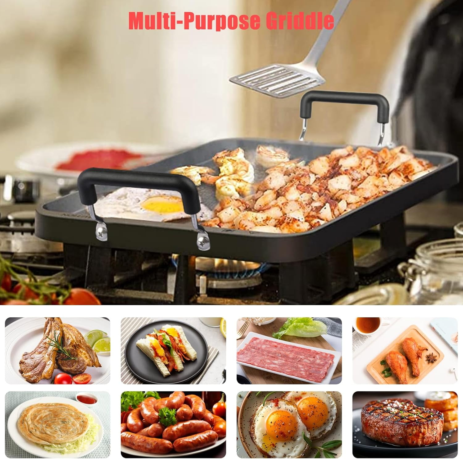 22 Inch Stove Top Griddle Non-Stick Aluminum Grill Pan for Gas Electric Indoor Outdoor Cooking Camping