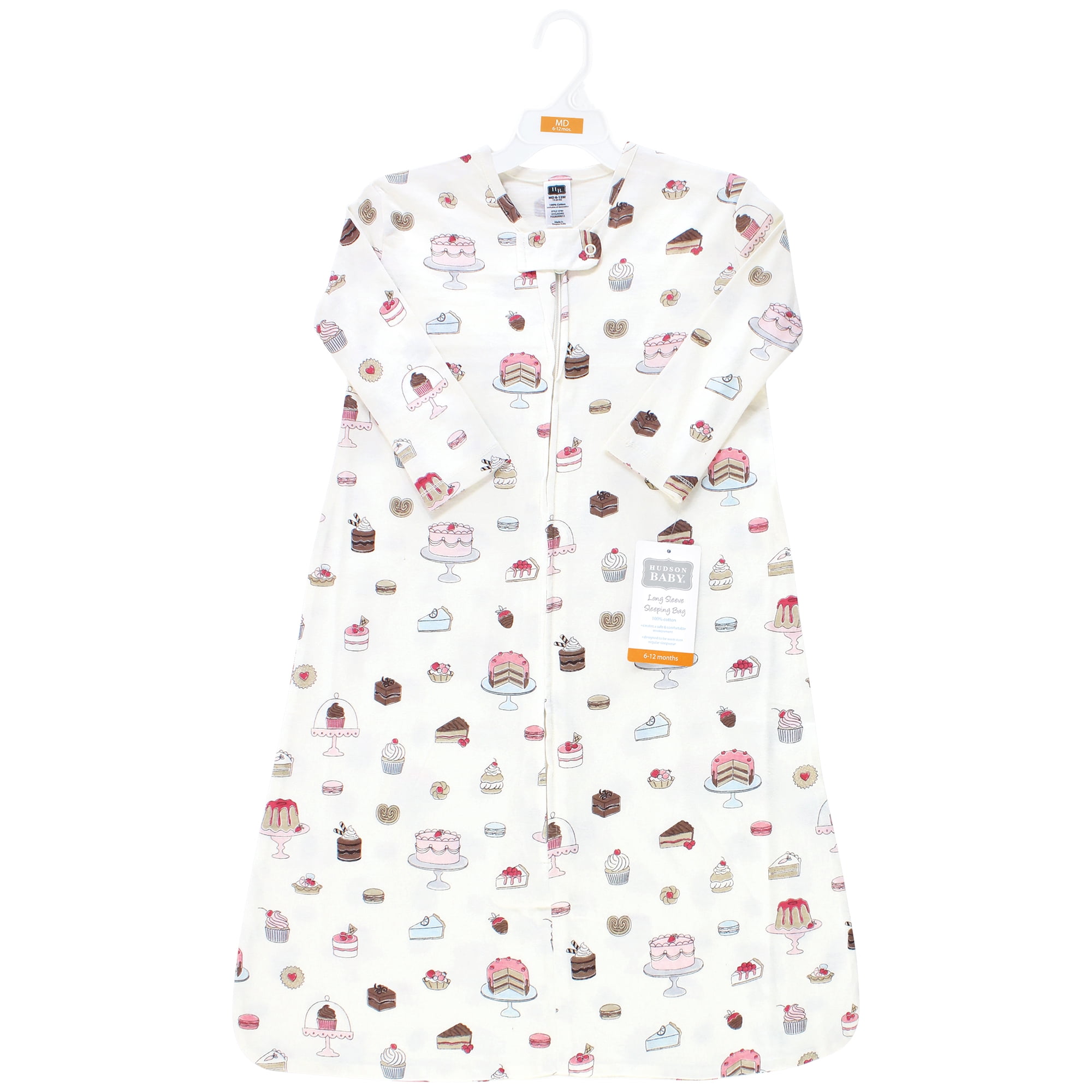 Hudson Baby Infant Girl Long Sleeve Cotton Jersey Sleeping Bag, Sweet Bakery, 12-18 Months