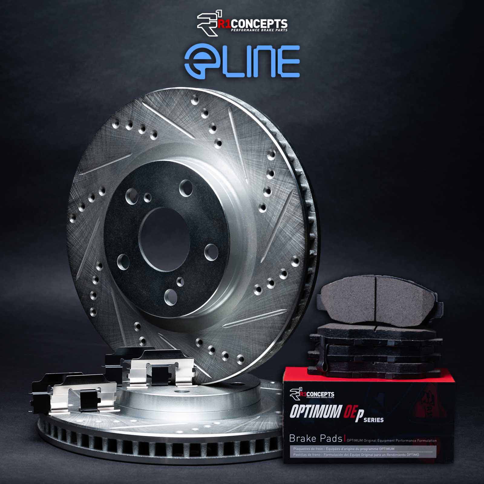 R1 Concepts Front Brakes and Rotors Kit |Front Brake Pads| Brake Rotors and Pads| Optimum OEp Brake Pads and Rotors| Hardware Kit WGUH1-07002