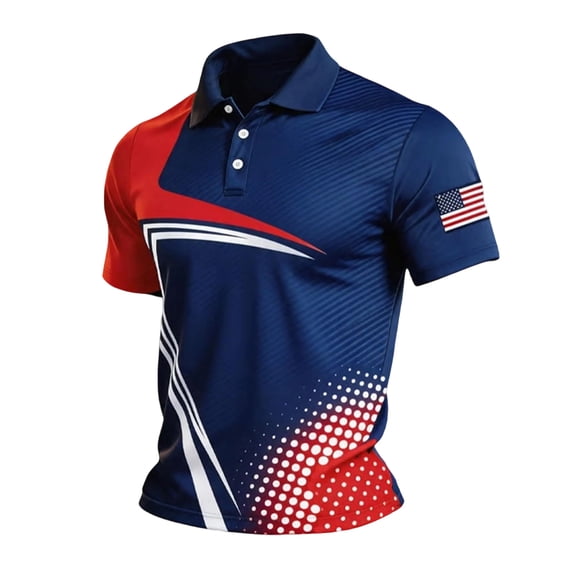 LNZGNM 250th Anniversary Mens Golf Shirt Short Sleeve Slim Polo Shirt Moisture Wicking 4th of July Golf T-Shirt Fashion Going Out Shirt,Dark Blue (S)