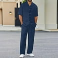 thumbnail image 2 of RMGVDSD Mens Casual 2 Piece Outfits Summer/Fall Men's Suits Comfortable Fit Solid Color Short Sleeve Shirts And Pants Set Beach Outfit Lightweight Tracksuit Set, 2 of 4