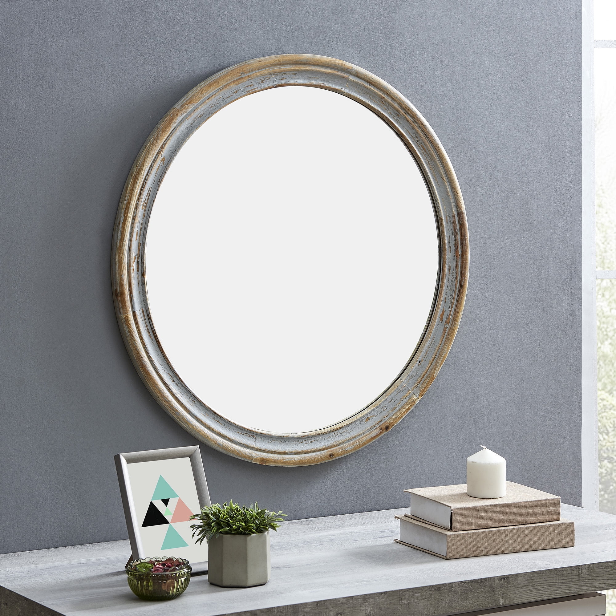FirsTime  Co. Gray Clybourne Wall Mirror, Farmhouse, Round, 30 x x 30 in 