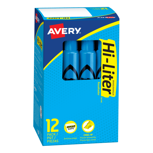 Avery® Hi-Liter® Desk-Style Highlighters, Fluorescent Blue, Box Of 12