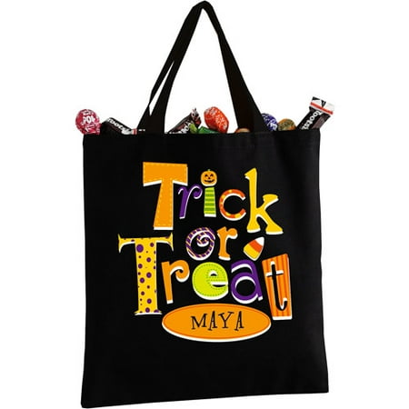 Personalized Halloween Trick or Treat Tote Bag, Black - www.lvspeedy30.com