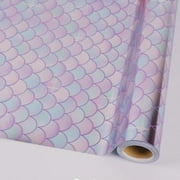 Mermaid Scale Wrapping Paper for Girls Kids - 17 Inch X 32 Feet Mini Roll Under Sunlight Glittering Birthday Wrapping Paper Roll for All Occasions, Birthday, Baby Shower Present Wrap