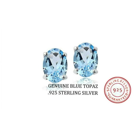 925 Sterling Silver Genuine London Blue Topaz 5X7 Oval Stud Earrings