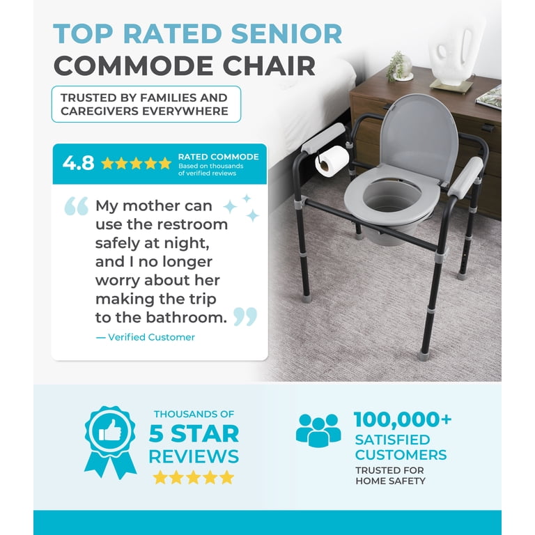 Able Life Bedside Commode, Extra Wide 3-in-1 Toilet Safety Rail