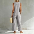thumbnail image 6 of Women's Sleeveless V‑neck Linen Jumpsuit, Button Front Wide Leg Pants with Pockets, Casual Vacation Overalls Gray XL, 6 of 8