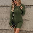 thumbnail image 2 of CharmCyan Women’s Long Sleeve Cable Knit Bodycon Sweater Dress Crew Neck Slim Fit Pullover Mini Dress for Autumn Winter Army Green L, 2 of 8