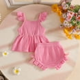 thumbnail image 6 of YWIYIUD Toddler Girl Clothes Baby Summer Outfit 3D Floral Flying Sleeve Ruffle Tank Tops Matching Cute Bow Shorts Outfits Set InfantClothing Set Baby Girl Clothes Gift Pink 6-9 Months, 6 of 8