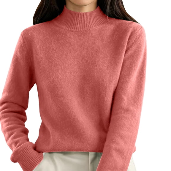 Mock Neck Pullover Sweaters for Women Soft Warm Loose Fit Casual Ribbed Cuffs Knit Sweater Winter Clothes Fall Outfits for Women Long Sleeve High Neck Fashion Clothing Solid Color
