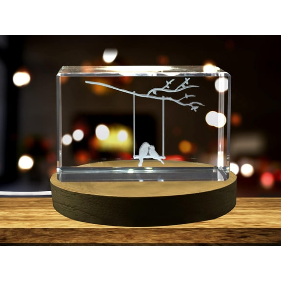 Birds on a Swing on a Branch 3D Engraved Crystal 3D Engraved Crystal Keepsake/Gift/Decor/Collectible/Souvenir