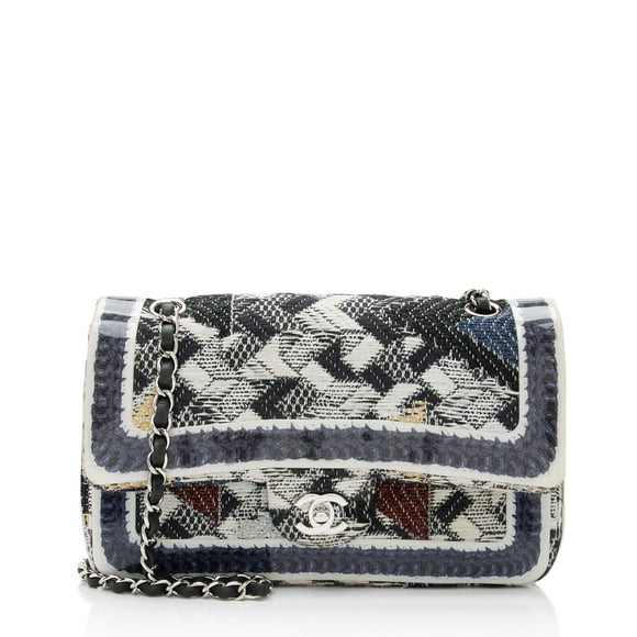 Pre-Owned Chanel Tweed Silicone Medium Double Flap Bag
