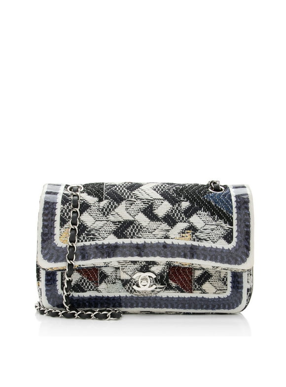 Pre-Owned Chanel Tweed Silicone Medium Double Flap Bag