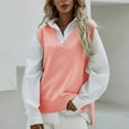 thumbnail image 2 of UJNDER Casual Sleeveless V Neck Ribbed Knit Sweater Vest for Women Split Pullover Blouse Pink One Size, 2 of 4