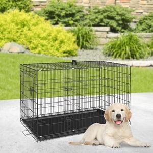 FDW 24" Foldable Metal Dog Crate with Double Doors, Black