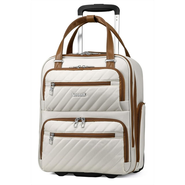 Equipaje de mano LUGGEX para debajo del asiento, blanco crema, 40 cm, con ruedas