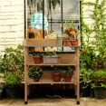 thumbnail image 2 of SONGMY Outdoor Garden Potting Bench Table Wooden Horticulture Planting Worstation w/Metal Tabletop/Storage Shelf/3 Hooks,Natural Wood, 2 of 10