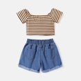 thumbnail image 6 of 2pcs Kid Girl Stripe Cold Shoulder Tee and Ripped Denim Shorts Set, 6 of 6