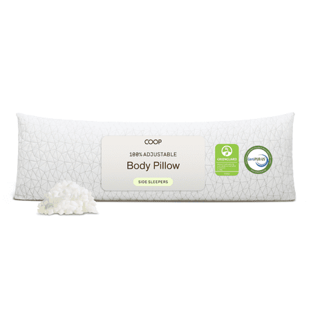 Coop Home Goods Full Body Pillow with Adjustable Shredded Memory Foam Perfect for pregnancy, nursing, and snuggling-Washable-20x54- Bamboo Derived Viscose Rayon and Polyester Blend Cover
