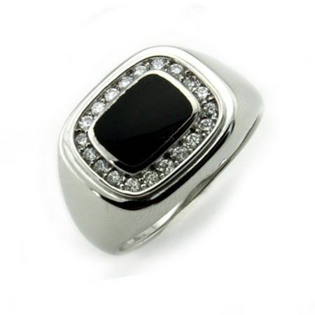 Faux Onyx Ring - Sterling Silver Square Face Midnight Black Faux Onyx Biker Ring