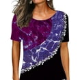 thumbnail image 3 of DYMADE Women Round Neck Printing Irregular Hem Short Sleeve Tunic T-Shirt Top, 3 of 4