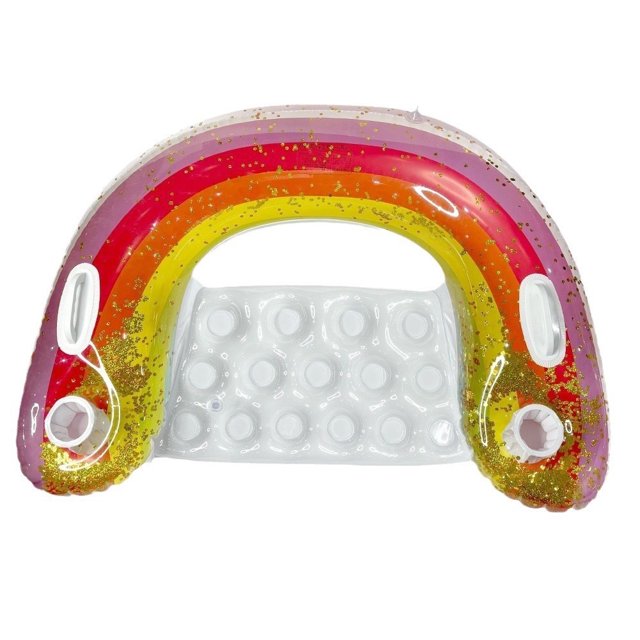 Sillón Inflable Con Montura Arcoíris Y Lentejuelas Sofá Flotante Engrosado en Forma U Hamaca Anillo Natación
