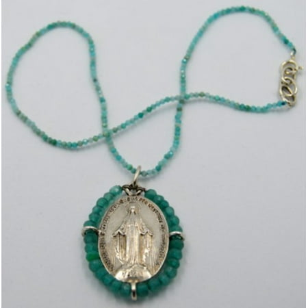 Silver-Plated Miraculous Medal Necklace w/ Agate Saintones 18-inch