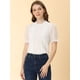 thumbnail image 5 of Allegra K Blusas Con Inserción De Encaje Para Mujer Top De Cuello Redondo Con Volantes Y Lunares Blanco XS, 5 of 6