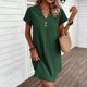 thumbnail image 4 of Vestido de Verano de Manga Corta para Mujeres Mini Vestido Casual de Cuello en V Sólido, Mini Vestido de Manga Corta para Fiestas de Primavera, 4 of 7