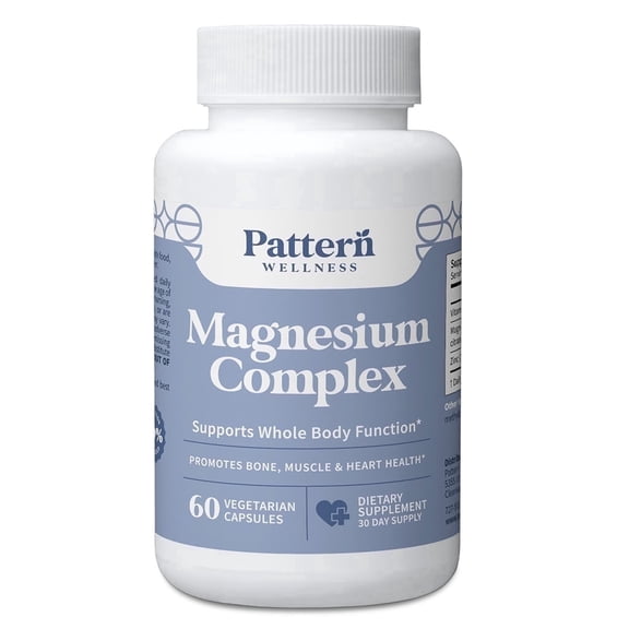 Pattern Wellness Magnesium Complex - Natural Sleep   Mood Support, Bone   Muscle Health, Overall Wellness - Added Zinc - 60 Vegan Capsules